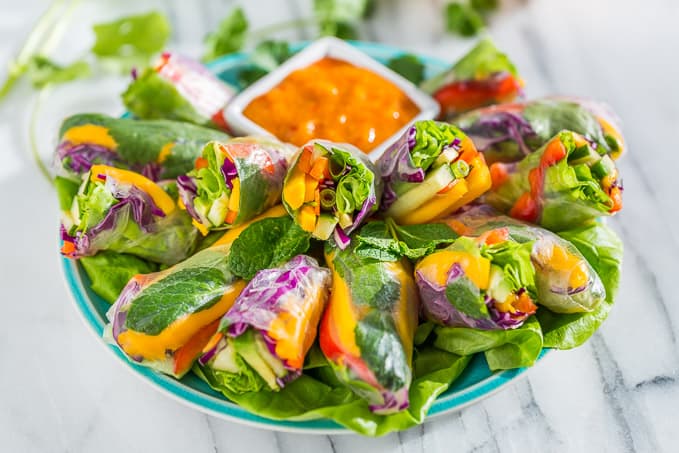 Roll or Bowl: Easy Rainbow Spring Rolls with Sweet Chili Mango Sauce